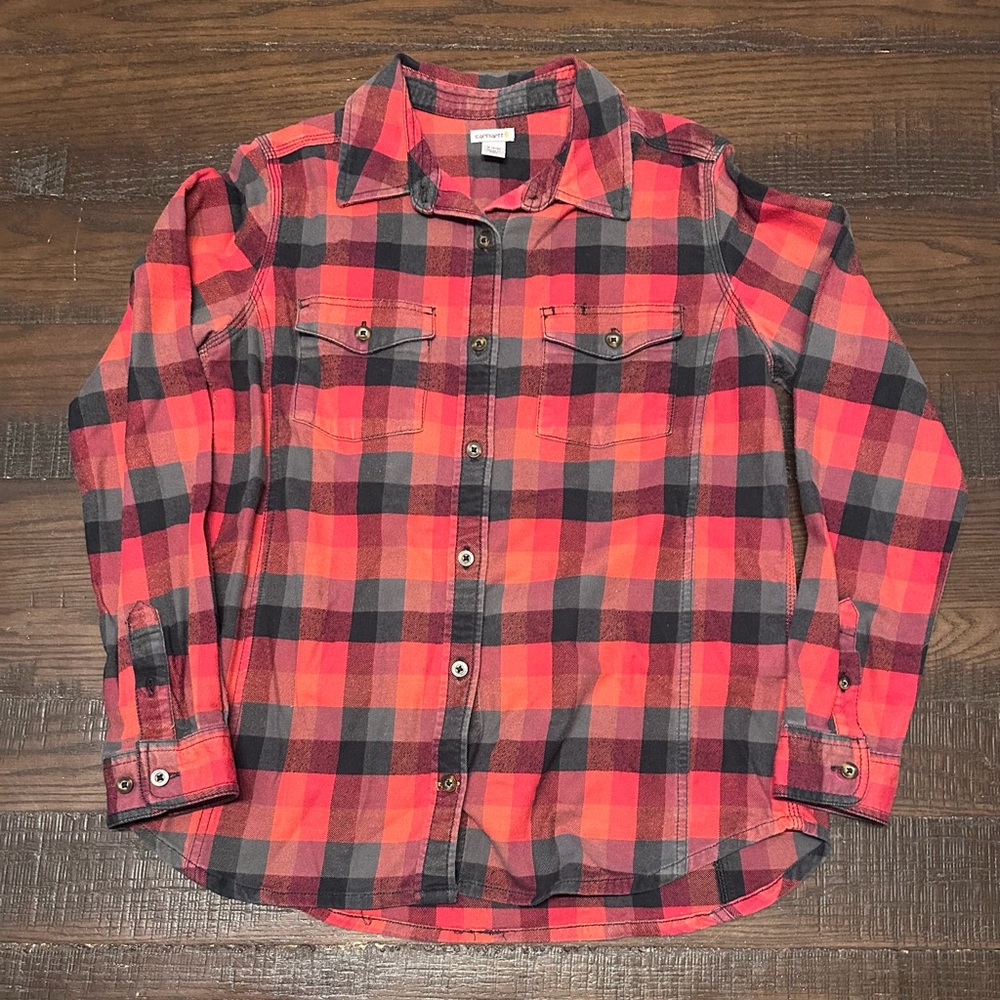 Carhartt Red/Black Plaid Flannel Long Sleeve Button Casual Shirt Size Small